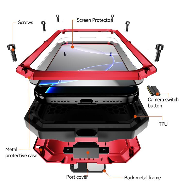 For iPhone 17 Pro Max R-JUST Sliding Camera IP54 Life Waterproof Holder Phone Case(Red) by R-JUST