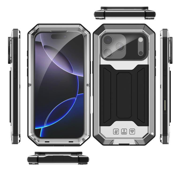 For iPhone 17 Pro Max R-JUST Sliding Camera IP54 Life Waterproof Holder Phone Case(Silver) by R-JUST