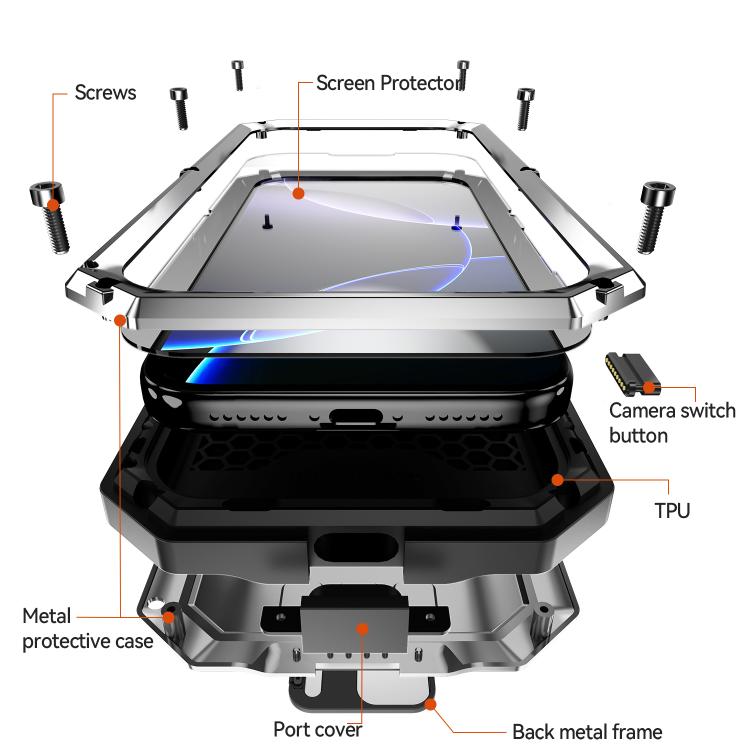 For iPhone 17 Pro Max R-JUST Sliding Camera IP54 Life Waterproof Holder Phone Case(Silver) by R-JUST