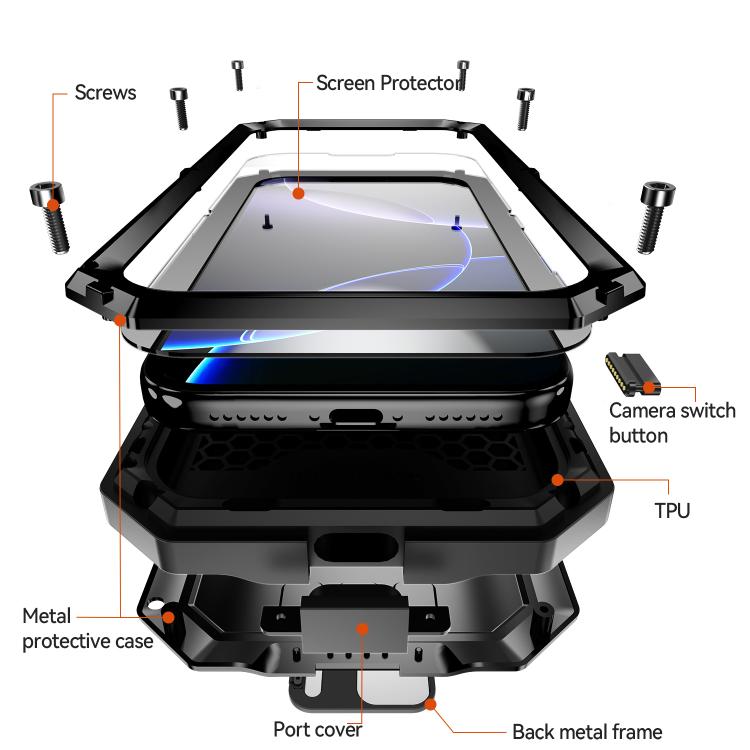 For iPhone 17 Pro R-JUST Sliding Camera IP54 Life Waterproof Holder Phone Case(Black) by R-JUST