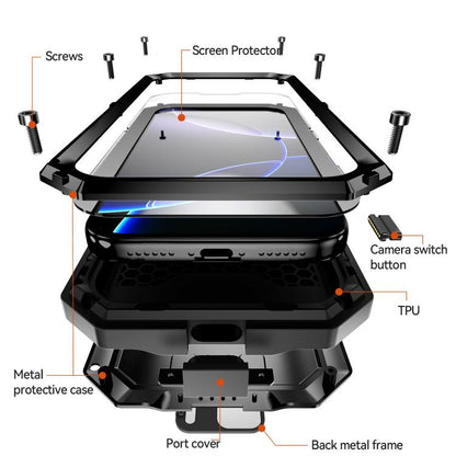 For iPhone 17 Pro R-JUST Sliding Camera IP54 Life Waterproof Holder Phone Case(Black) by R-JUST