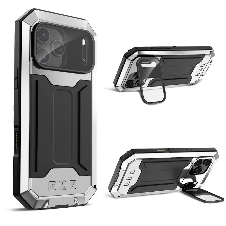 For iPhone 17 Pro R-JUST Sliding Camera IP54 Life Waterproof Holder Phone Case(Silver) by R-JUST