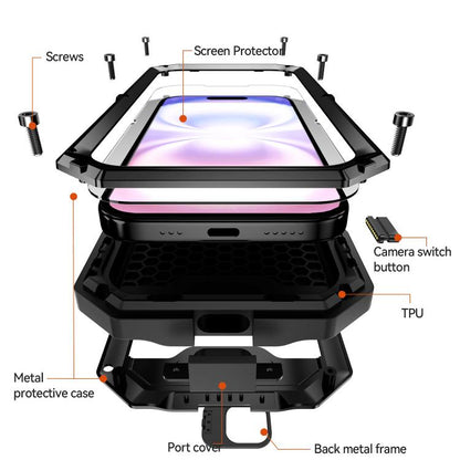 For iPhone 17 R-JUST Sliding Camera IP54 Life Waterproof Holder Phone Case(Black) by R-JUST