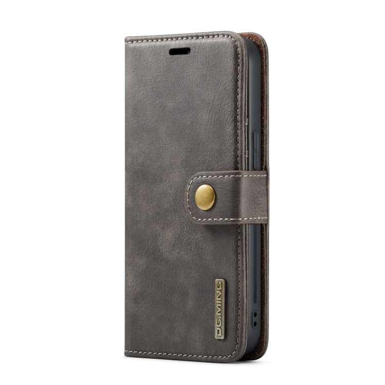 For iPhone 15 DG.MING Crazy Horse Texture Detachable Magnetic Leather Phone Case(Grey) by DG.MING