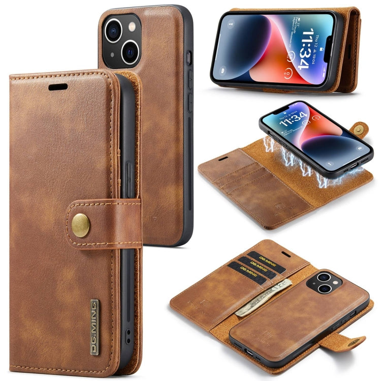 For iPhone 15 DG.MING Crazy Horse Texture Detachable Magnetic Leather Phone Case(Brown) by DG.MING
