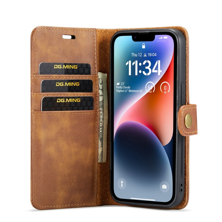 For iPhone 15 DG.MING Crazy Horse Texture Detachable Magnetic Leather Phone Case(Brown) by DG.MING