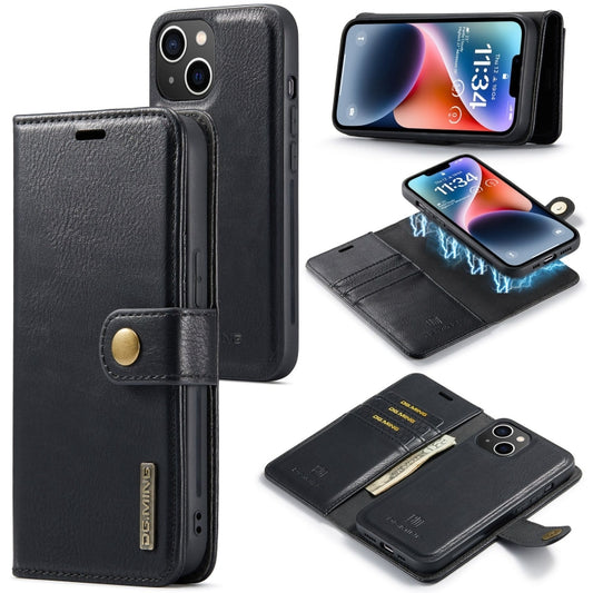For iPhone 15 DG.MING Crazy Horse Texture Detachable Magnetic Leather Phone Case(Black) by DG.MING