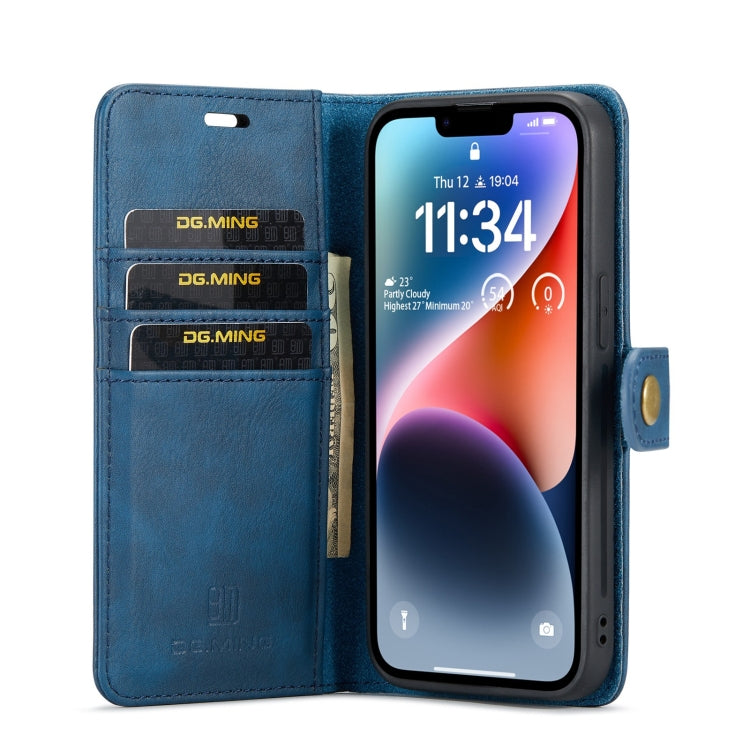 For iPhone 15 DG.MING Crazy Horse Texture Detachable Magnetic Leather Phone Case(Blue) by DG.MING
