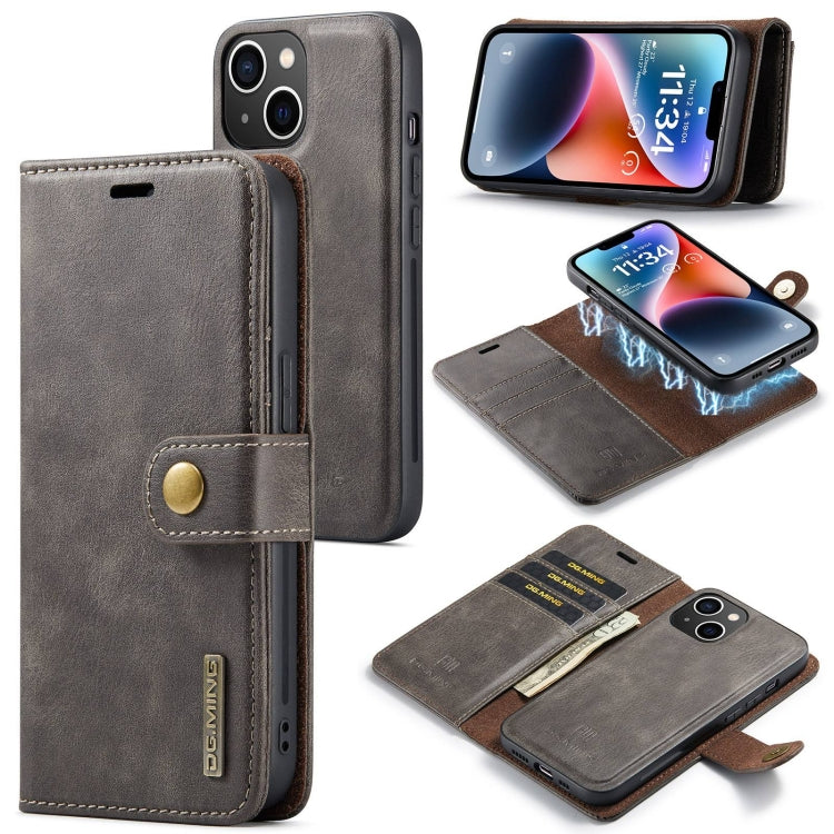 For iPhone 15 Plus DG.MING Crazy Horse Texture Detachable Magnetic Leather Phone Case(Grey) by DG.MING