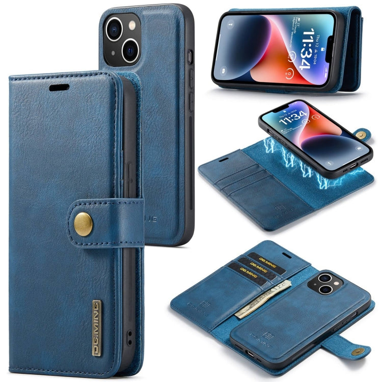 For iPhone 15 Plus DG.MING Crazy Horse Texture Detachable Magnetic Leather Phone Case(Blue) by DG.MING