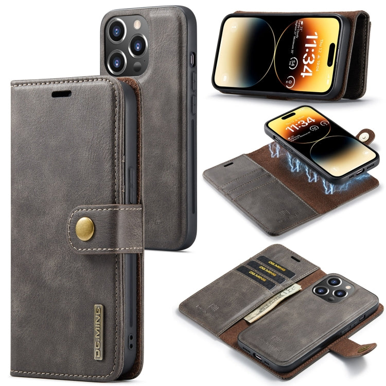 For iPhone 15 Pro DG.MING Crazy Horse Texture Detachable Magnetic Leather Phone Case(Grey) by DG.MING