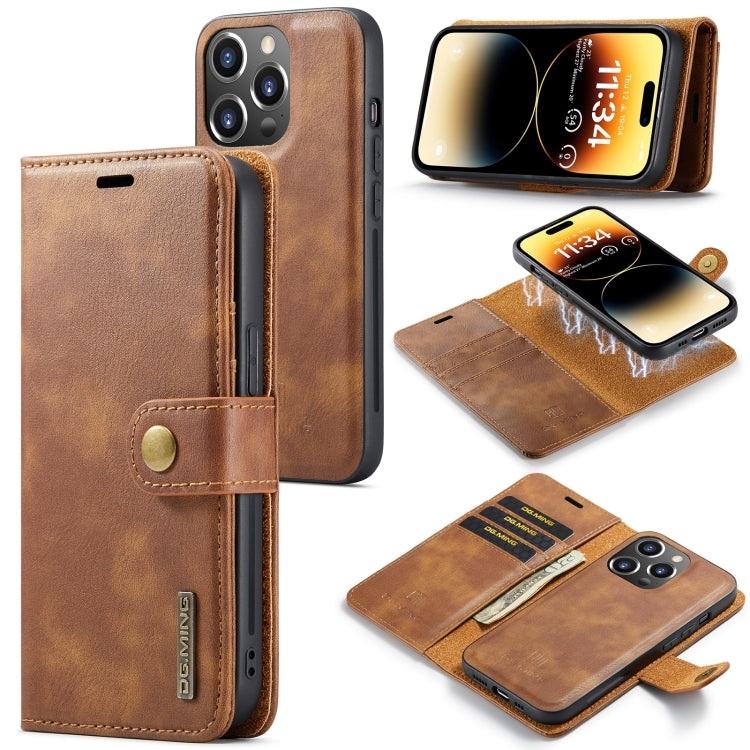 For iPhone 15 Pro DG.MING Crazy Horse Texture Detachable Magnetic Leather Phone Case(Brown) by DG.MING