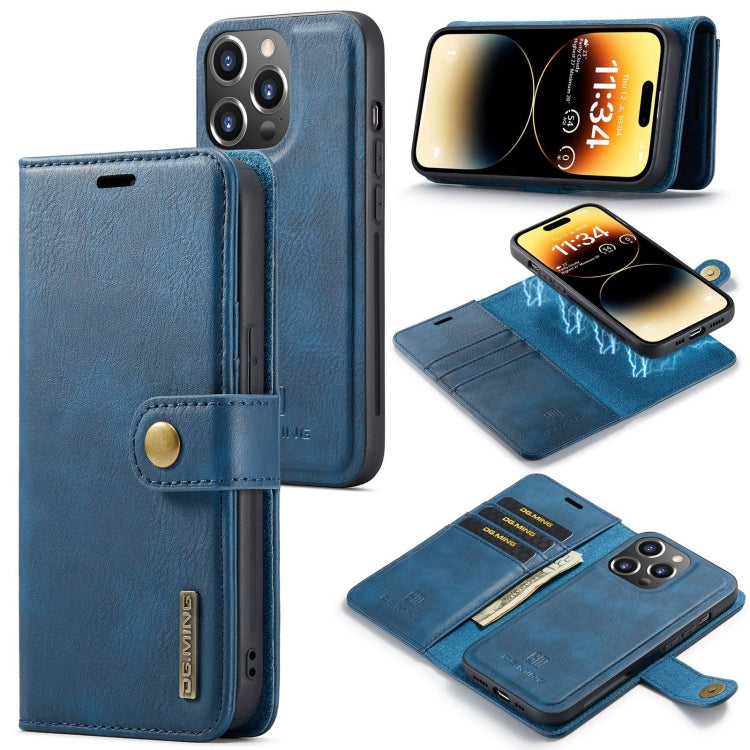 For iPhone 15 Pro DG.MING Crazy Horse Texture Detachable Magnetic Leather Phone Case(Blue) by DG.MING
