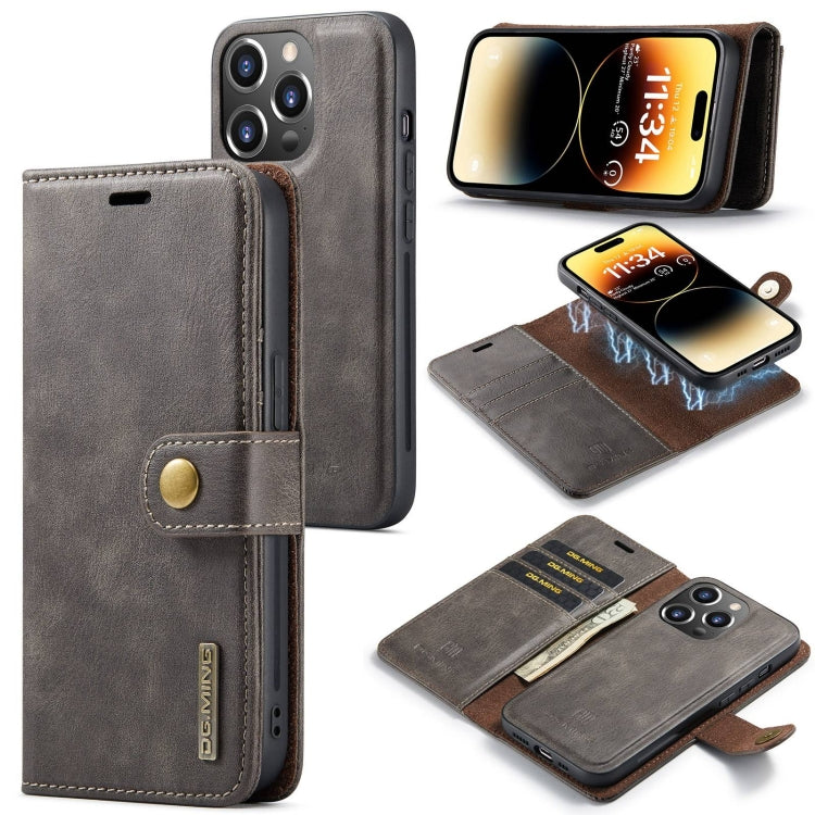 For iPhone 15 Pro Max DG.MING Crazy Horse Texture Detachable Magnetic Leather Phone Case(Grey) by DG.MING