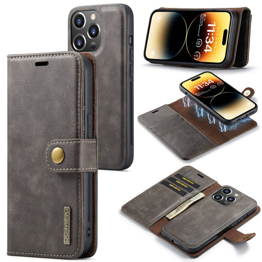 For iPhone 15 Pro Max DG.MING Crazy Horse Texture Detachable Magnetic Leather Phone Case(Grey) by DG.MING