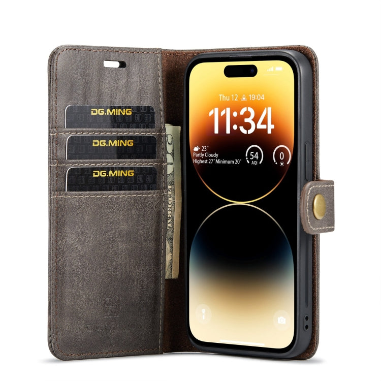 For iPhone 15 Pro Max DG.MING Crazy Horse Texture Detachable Magnetic Leather Phone Case(Grey) by DG.MING