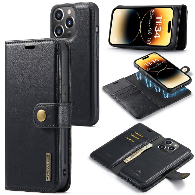 For iPhone 15 Pro Max DG.MING Crazy Horse Texture Detachable Magnetic Leather Phone Case(Black) by DG.MING