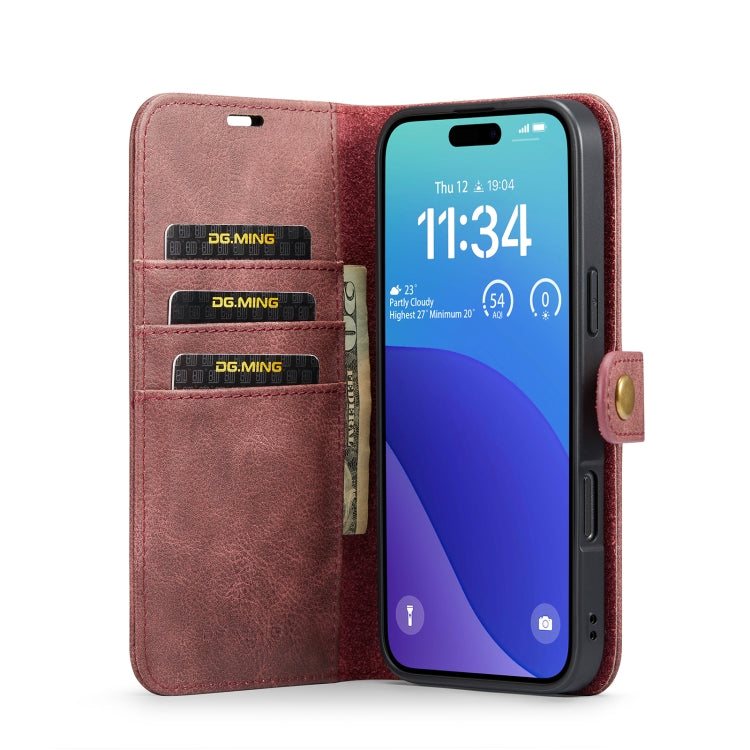 For iPhone 16 Pro Max DG.MING Crazy Horse Texture Detachable Magnetic Leather Phone Case(Red) by DG.MING