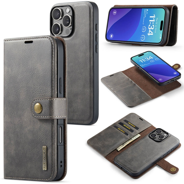 For iPhone 16 Pro DG.MING Crazy Horse Texture Detachable Magnetic Leather Phone Case(Grey) by DG.MING