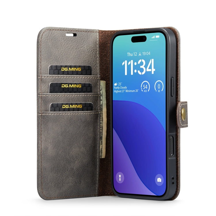 For iPhone 16 Pro DG.MING Crazy Horse Texture Detachable Magnetic Leather Phone Case(Grey) by DG.MING