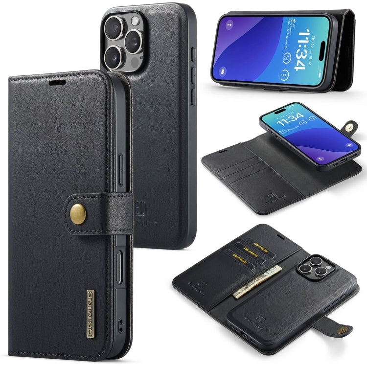 For iPhone 16 Pro DG.MING Crazy Horse Texture Detachable Magnetic Leather Phone Case(Black) by DG.MING
