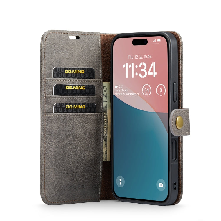 For iPhone 16 Plus DG.MING Crazy Horse Texture Detachable Magnetic Leather Phone Case(Grey) by DG.MING