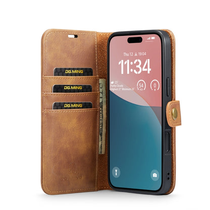 For iPhone 16 Plus DG.MING Crazy Horse Texture Detachable Magnetic Leather Phone Case(Brown) by DG.MING
