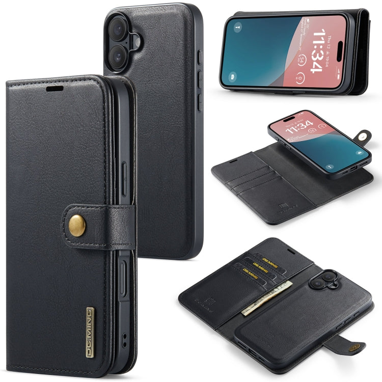 For iPhone 16 Plus DG.MING Crazy Horse Texture Detachable Magnetic Leather Phone Case(Black) by DG.MING