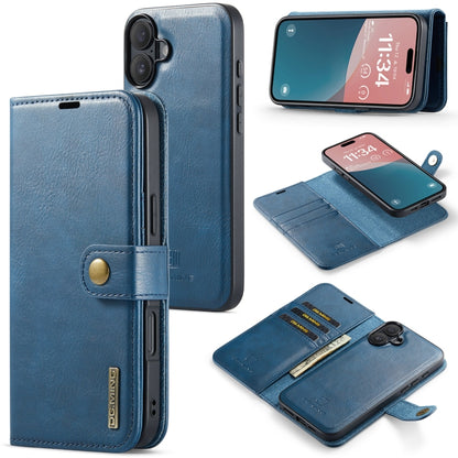 For iPhone 16 Plus DG.MING Crazy Horse Texture Detachable Magnetic Leather Phone Case(Blue) by DG.MING