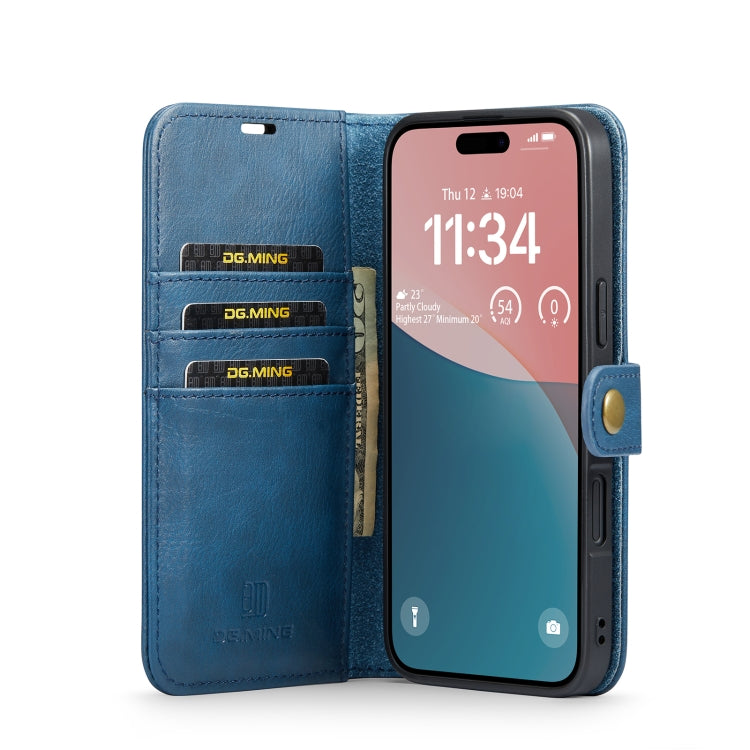 For iPhone 16 Plus DG.MING Crazy Horse Texture Detachable Magnetic Leather Phone Case(Blue) by DG.MING