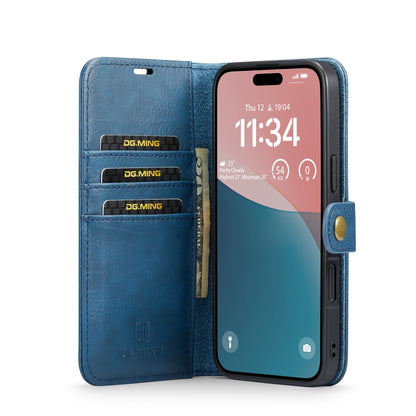 For iPhone 16 Plus DG.MING Crazy Horse Texture Detachable Magnetic Leather Phone Case(Blue) by DG.MING