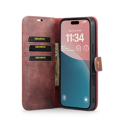 For iPhone 16 DG.MING Crazy Horse Texture Detachable Magnetic Leather Phone Case(Red) by DG.MING