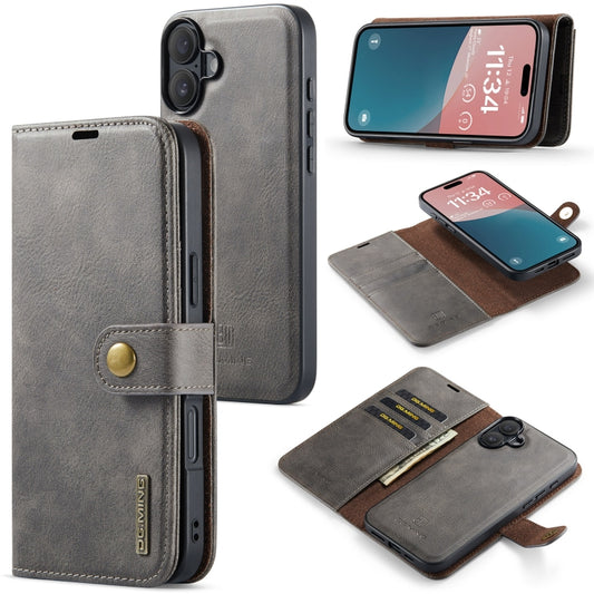 For iPhone 16 DG.MING Crazy Horse Texture Detachable Magnetic Leather Phone Case(Grey) by DG.MING