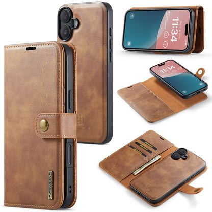For iPhone 16 DG.MING Crazy Horse Texture Detachable Magnetic Leather Phone Case(Brown) by DG.MING