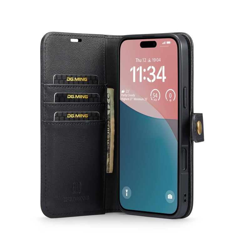 For iPhone 16 DG.MING Crazy Horse Texture Detachable Magnetic Leather Phone Case(Black) by DG.MING