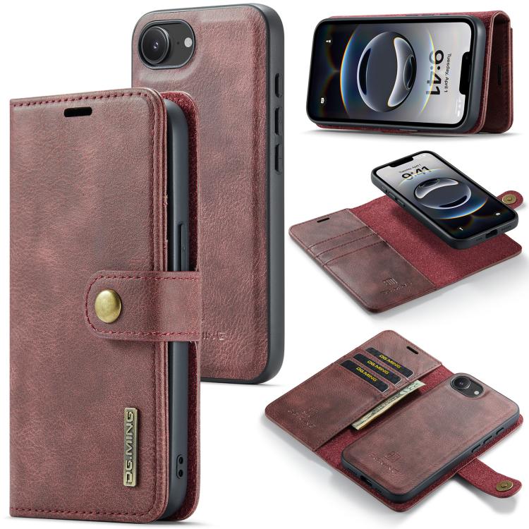For iPhone 16e DG.MING Crazy Horse Texture Detachable Magnetic Leather Phone Case(Red) by DG.MING