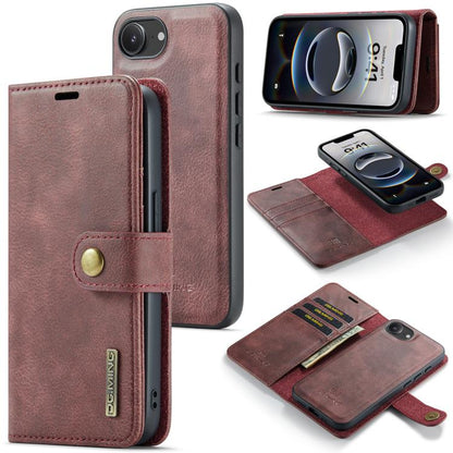 For iPhone 16e DG.MING Crazy Horse Texture Detachable Magnetic Leather Phone Case(Red) by DG.MING