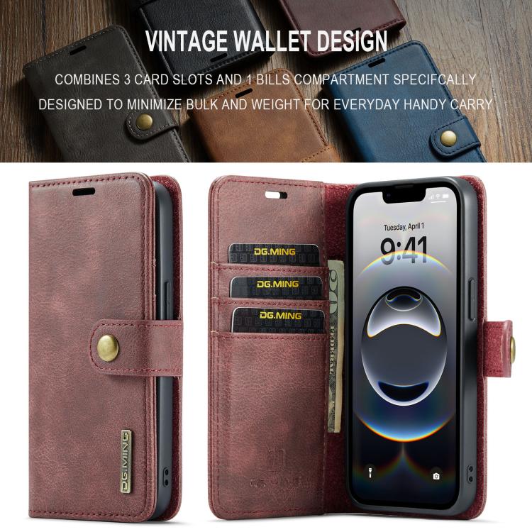 For iPhone 16e DG.MING Crazy Horse Texture Detachable Magnetic Leather Phone Case(Red) by DG.MING