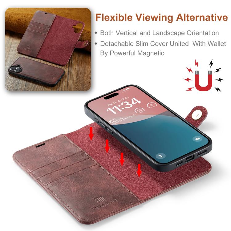 For iPhone 17 DG.MING Crazy Horse Texture Detachable Magnetic Leather Phone Case(Red) by DG.MING