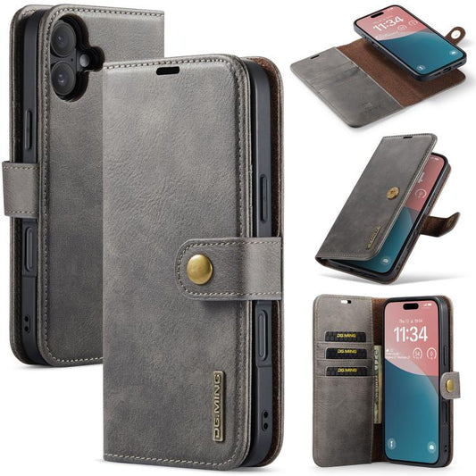 For iPhone 17 DG.MING Crazy Horse Texture Detachable Magnetic Leather Phone Case(Grey) by DG.MING