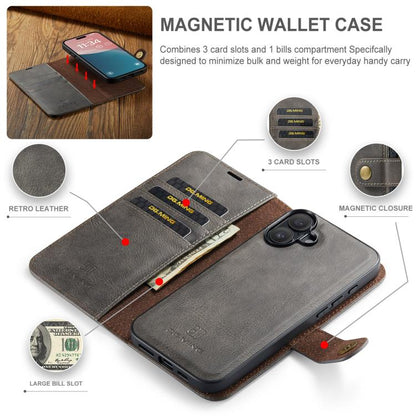 For iPhone 17 DG.MING Crazy Horse Texture Detachable Magnetic Leather Phone Case(Grey) by DG.MING
