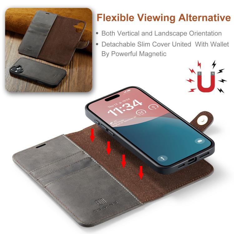 For iPhone 17 DG.MING Crazy Horse Texture Detachable Magnetic Leather Phone Case(Grey) by DG.MING