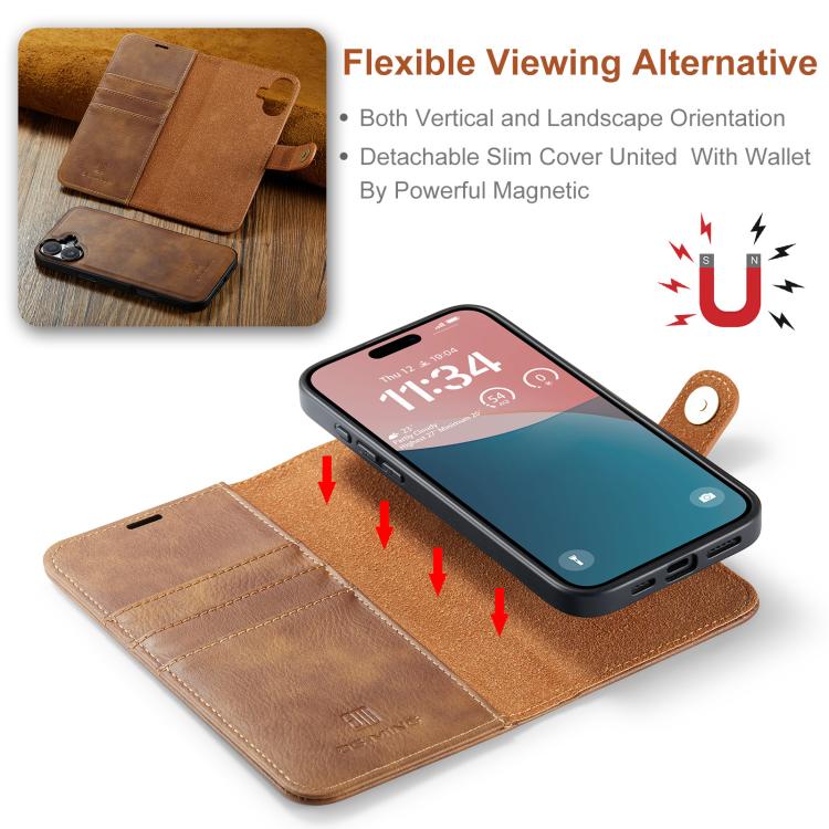 For iPhone 17 DG.MING Crazy Horse Texture Detachable Magnetic Leather Phone Case(Brown) by DG.MING
