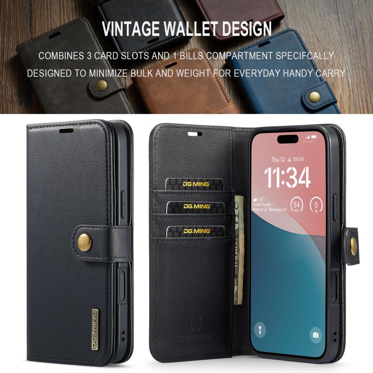 For iPhone 17 DG.MING Crazy Horse Texture Detachable Magnetic Leather Phone Case(Black) by DG.MING