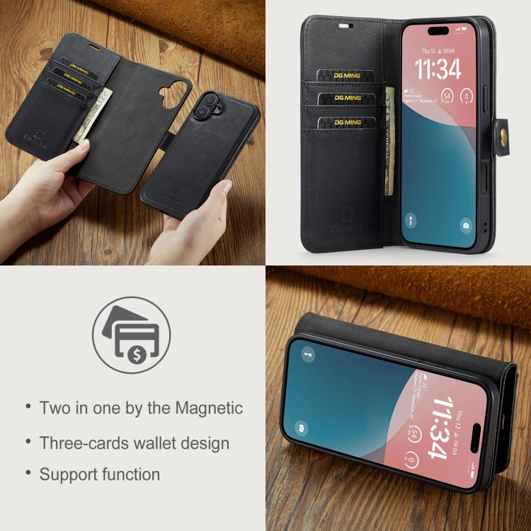 For iPhone 17 DG.MING Crazy Horse Texture Detachable Magnetic Leather Phone Case(Black) by DG.MING