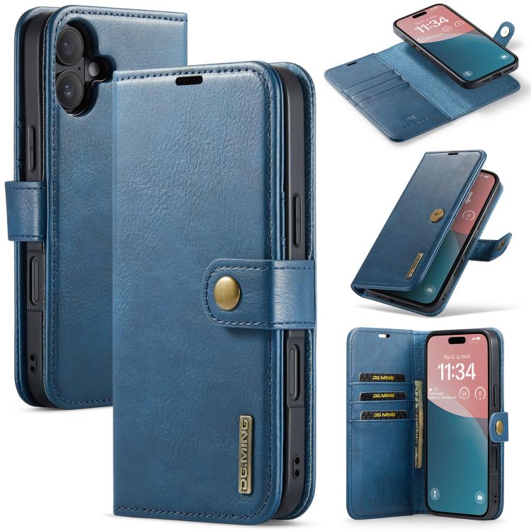 For iPhone 17 DG.MING Crazy Horse Texture Detachable Magnetic Leather Phone Case(Blue) by DG.MING