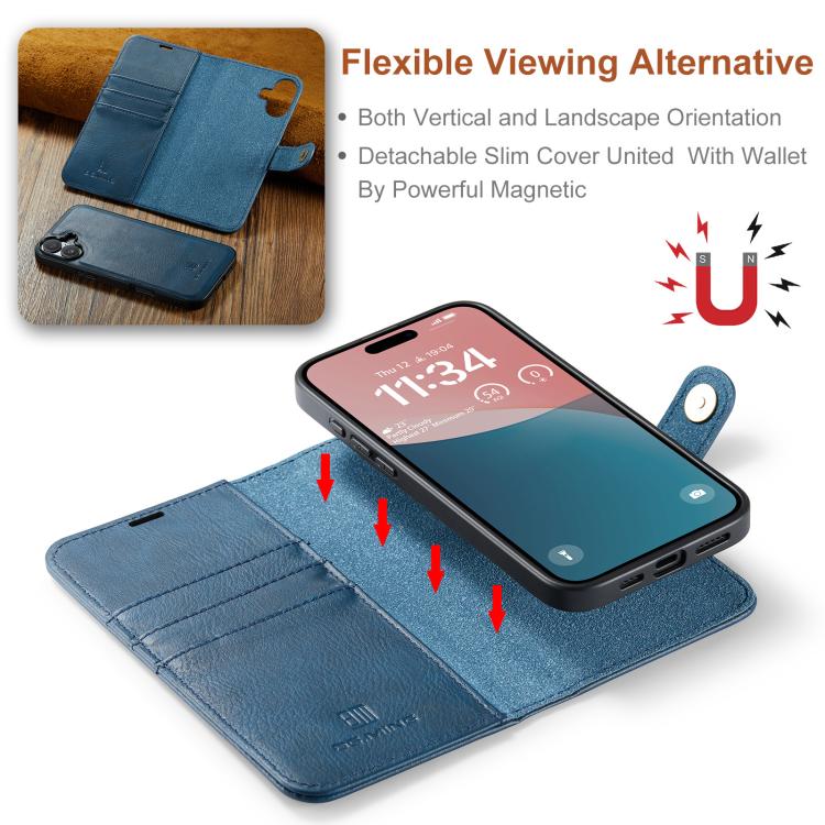 For iPhone 17 DG.MING Crazy Horse Texture Detachable Magnetic Leather Phone Case(Blue) by DG.MING