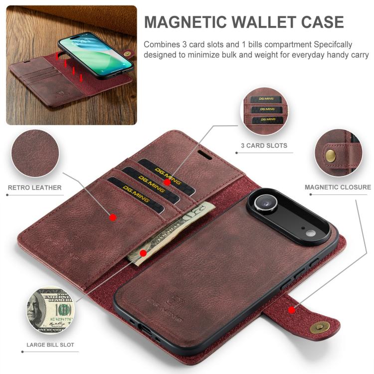 For iPhone Air DG.MING Crazy Horse Texture Detachable Magnetic Leather Phone Case(Red) by DG.MING