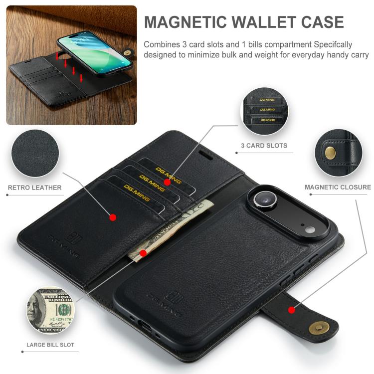 For iPhone Air DG.MING Crazy Horse Texture Detachable Magnetic Leather Phone Case(Black) by DG.MING
