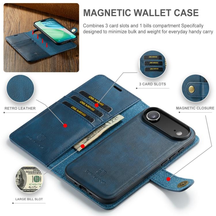 For iPhone Air DG.MING Crazy Horse Texture Detachable Magnetic Leather Phone Case(Blue) by DG.MING
